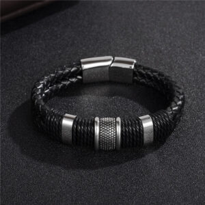 Pulsera JOSANGO de cuero y acero inoxidable – Plata, tamaño 20 cm: imagen 4