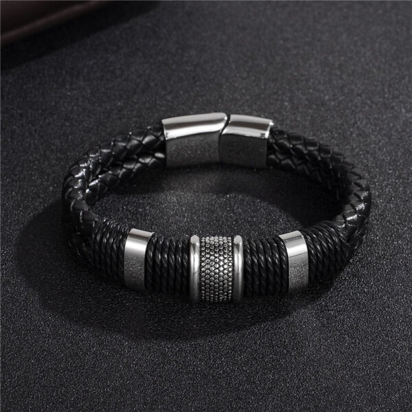 Pulsera JOSANGO de cuero y acero inoxidable – Plata, tamaño 20 cm